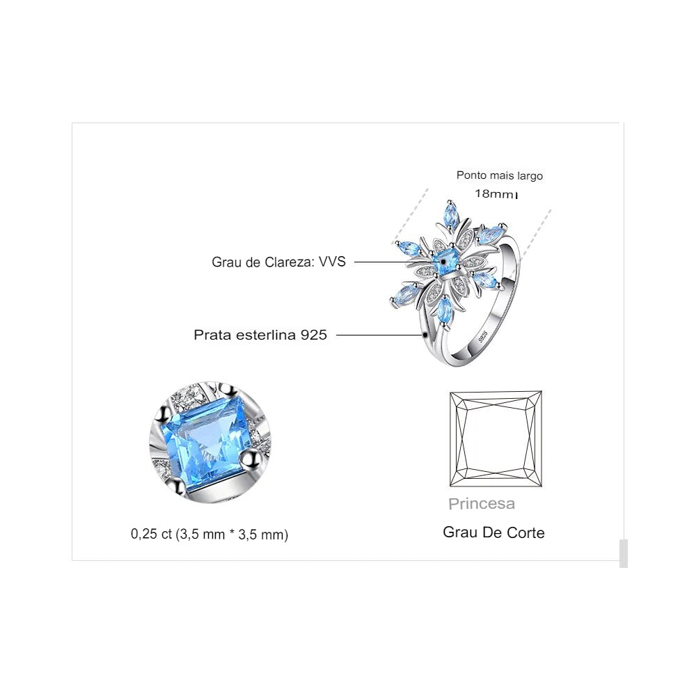 Anel Prata 925 Floco de Neve Topázio